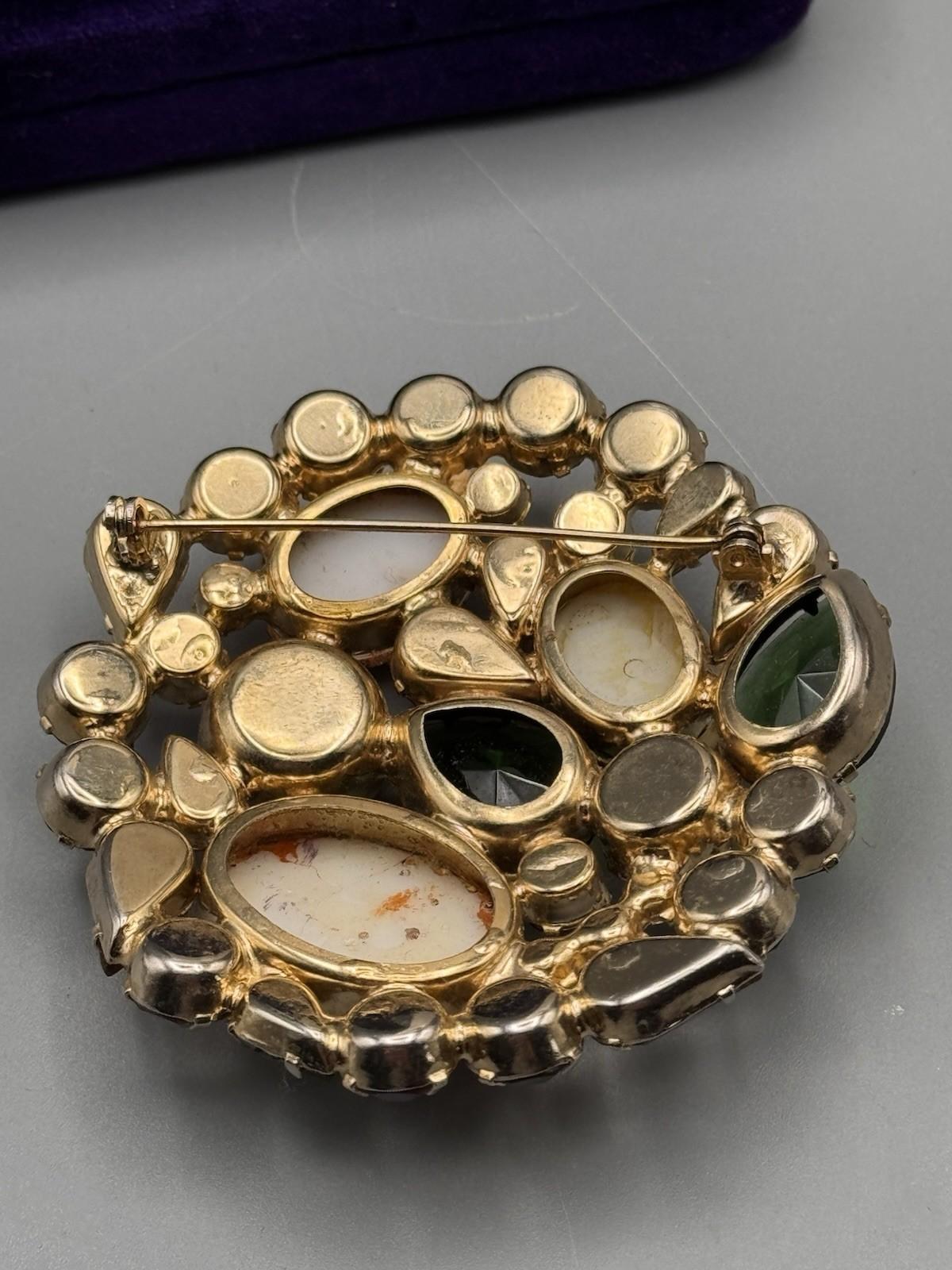 Vintage Juliana D&E Easter Egg Brooch Rhinestone Art Glass 2.5” Statement