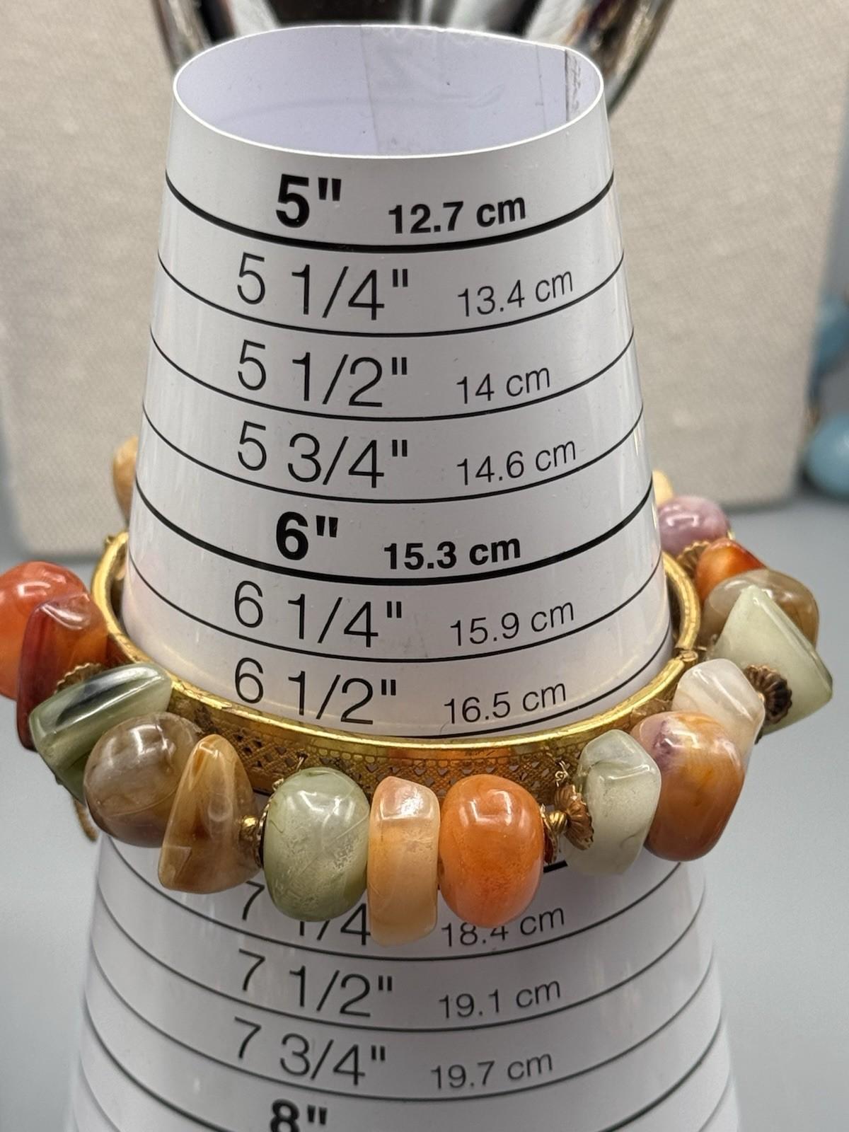 Signed Miriam Haskell Hinged Bracelet Goldtone Lucite Nugget Beads 6.5”