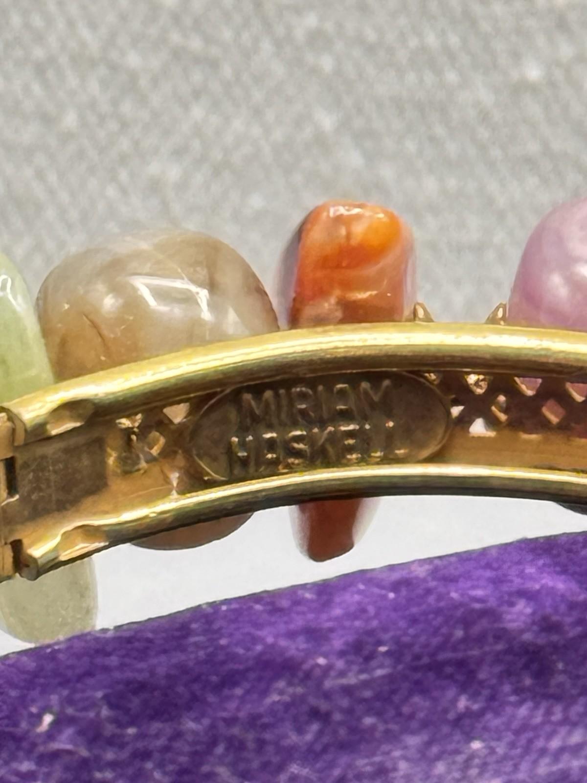 Signed Miriam Haskell Hinged Bracelet Goldtone Lucite Nugget Beads 6.5”