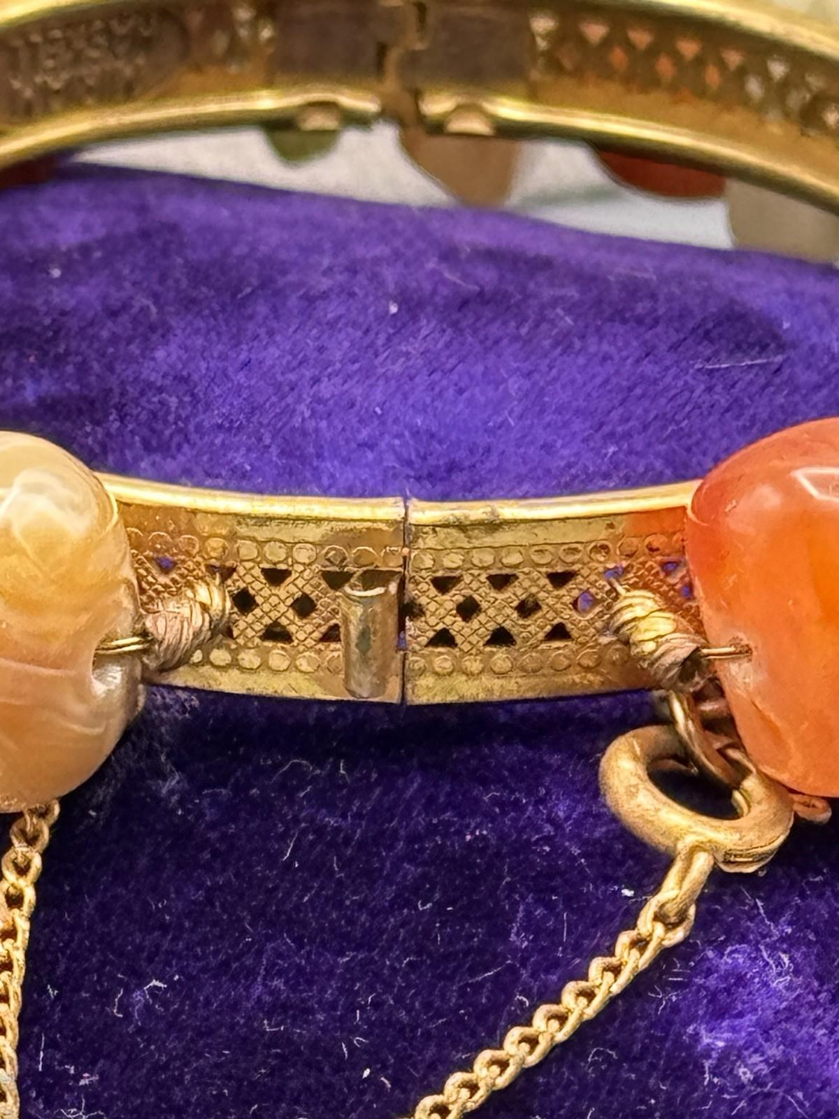 Signed Miriam Haskell Hinged Bracelet Goldtone Lucite Nugget Beads 6.5”