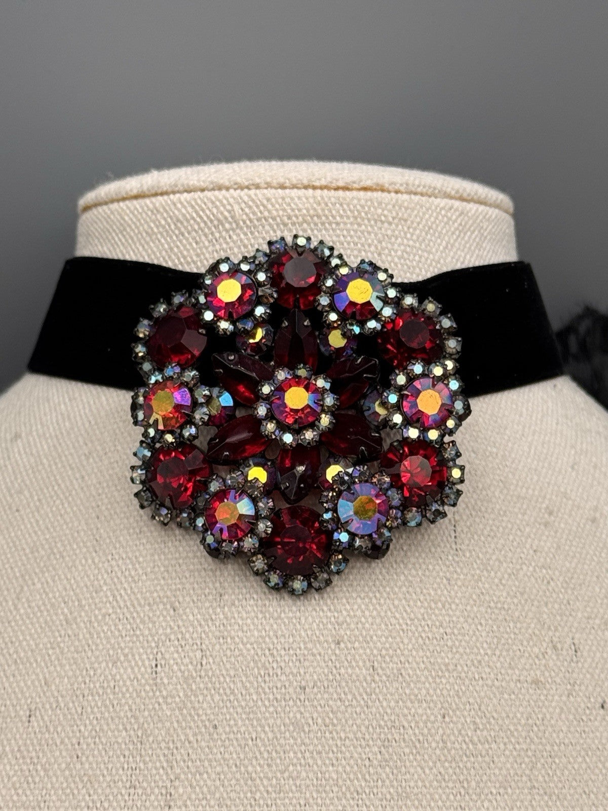 Juliana Brooch Red AB Rhinestone Cluster 2.25” Round Statement Pin D&E