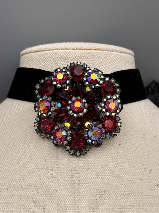 Juliana Brooch Red AB Rhinestone Cluster 2.25” Round Statement Pin D&E