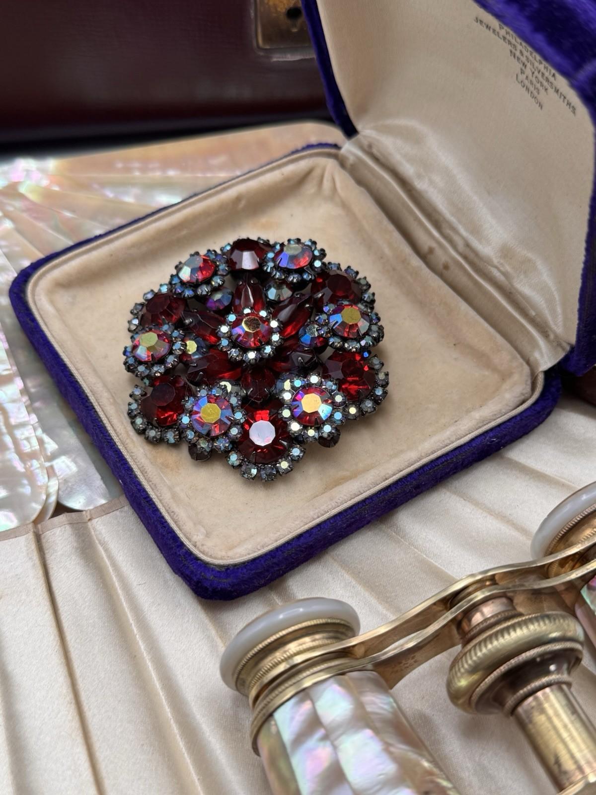 Juliana Brooch Red AB Rhinestone Cluster 2.25” Round Statement Pin D&E