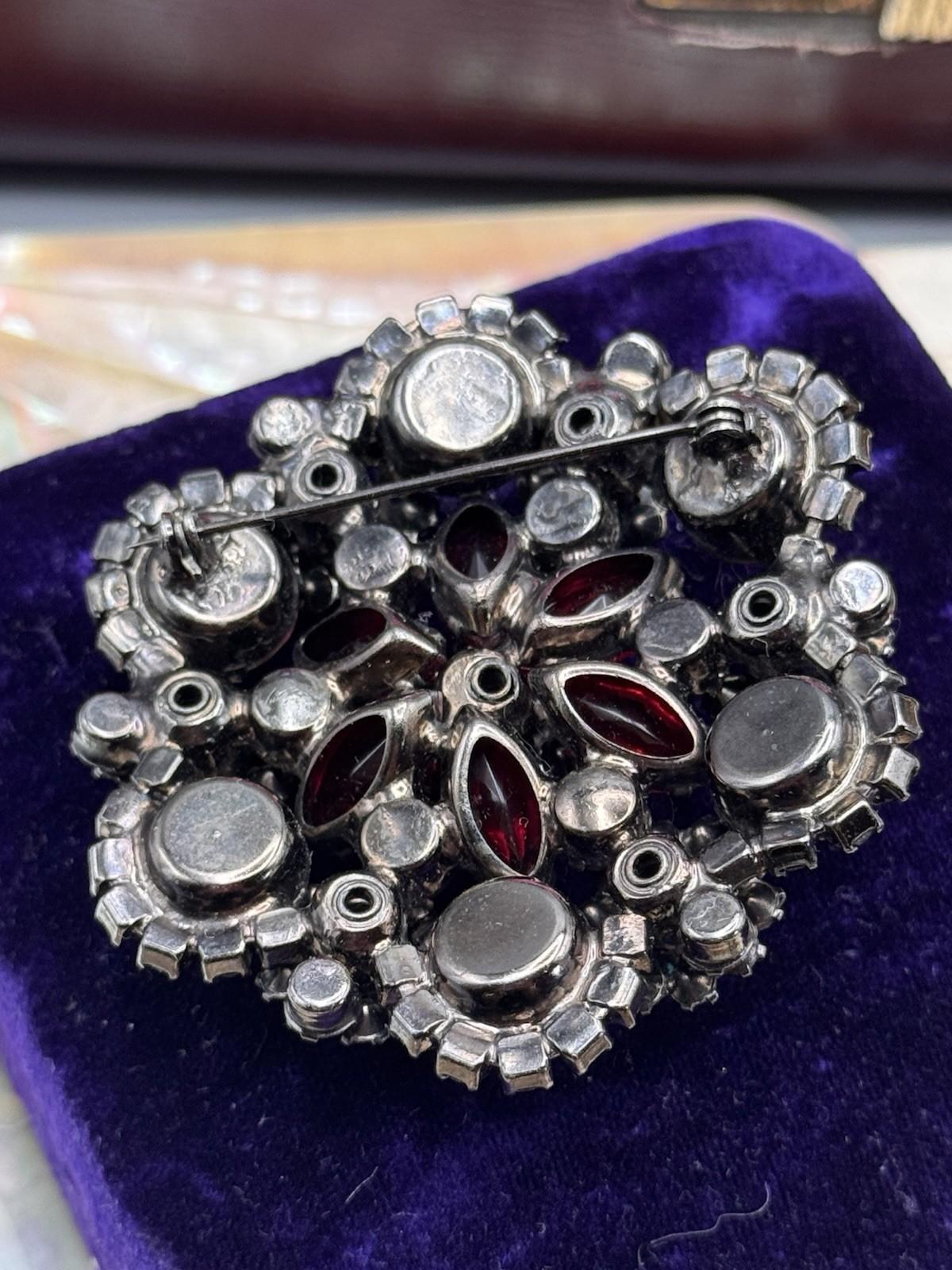 Juliana Brooch Red AB Rhinestone Cluster 2.25” Round Statement Pin D&E