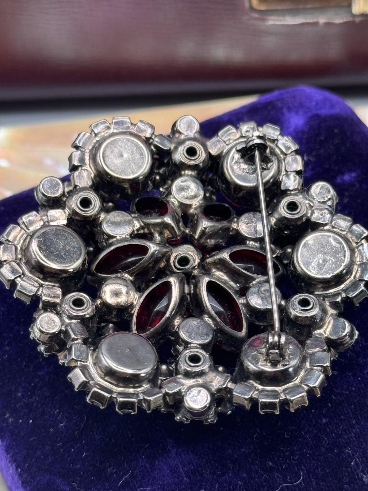 Juliana Brooch Red AB Rhinestone Cluster 2.25” Round Statement Pin D&E