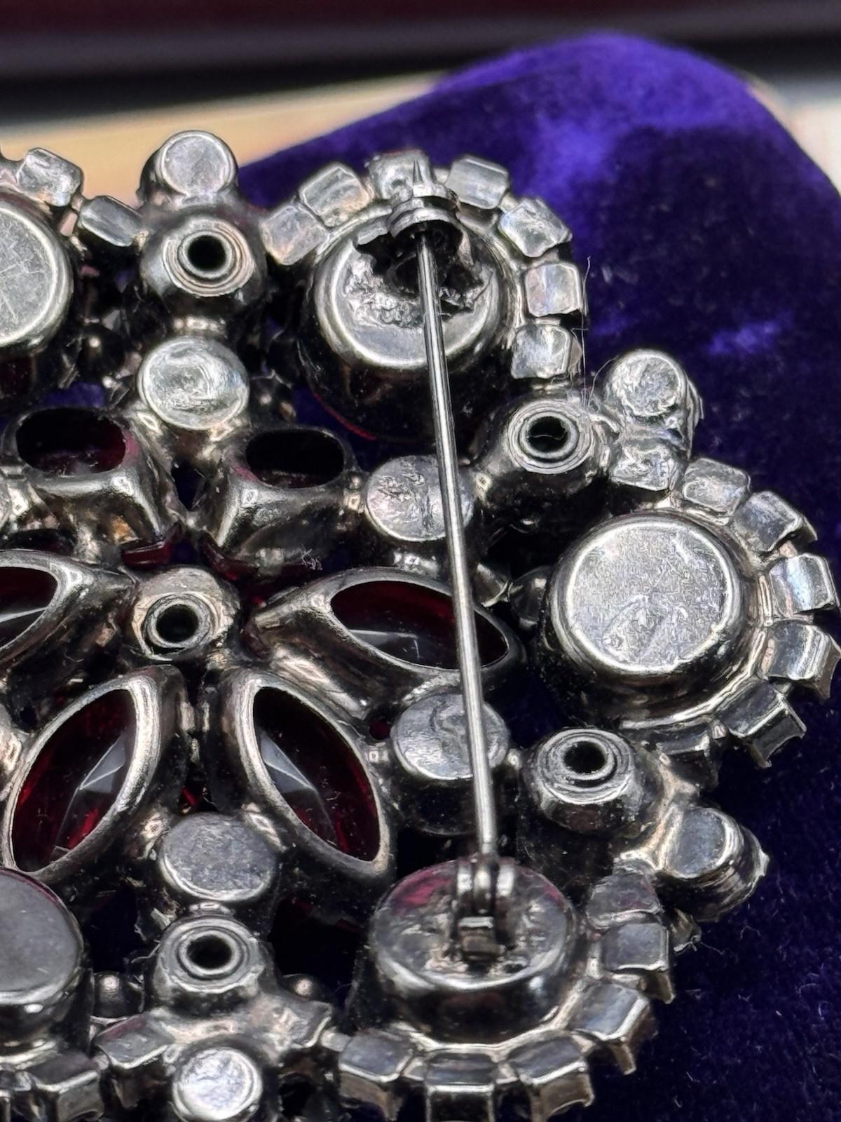 Juliana Brooch Red AB Rhinestone Cluster 2.25” Round Statement Pin D&E