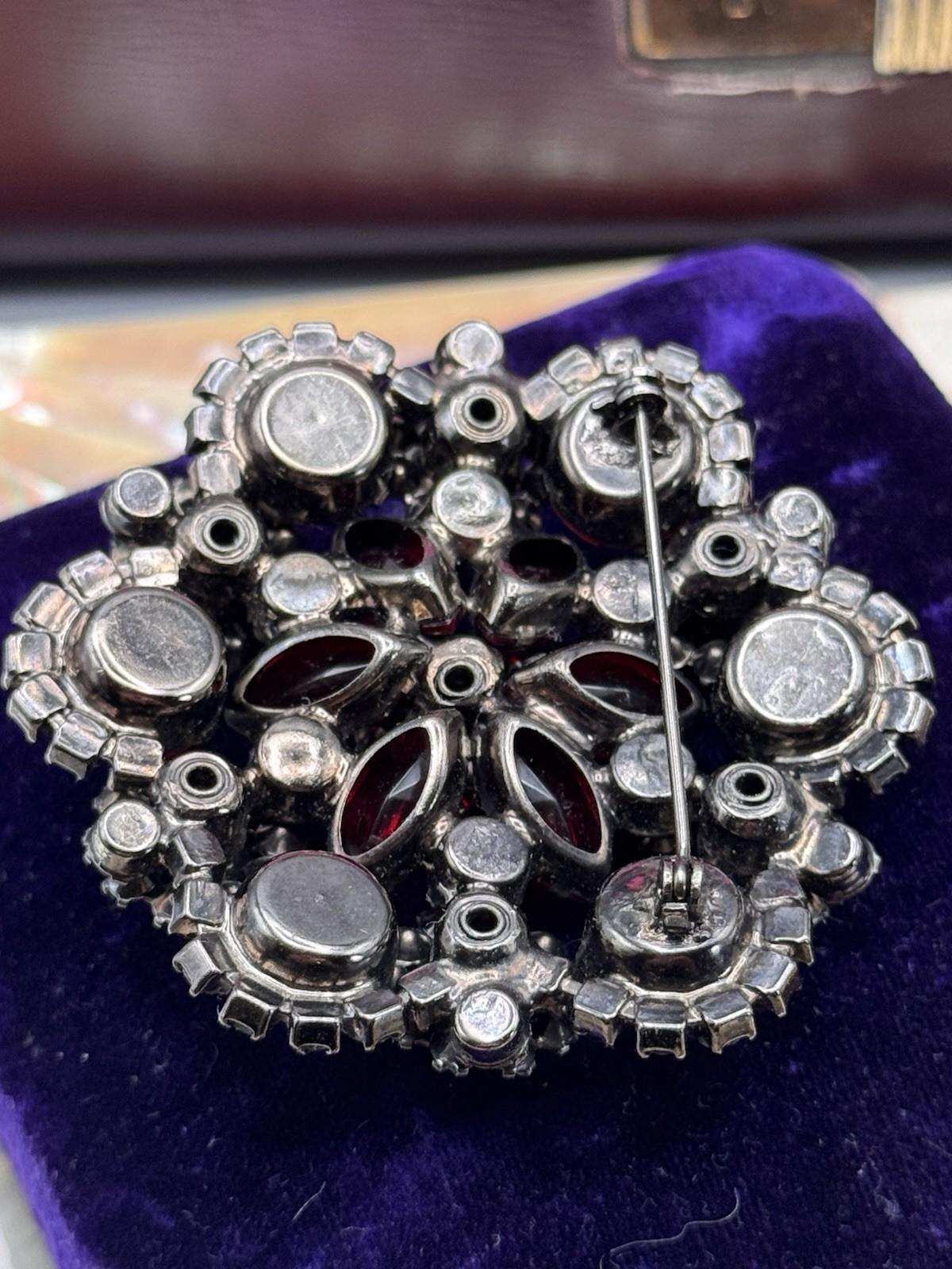 Juliana Brooch Red AB Rhinestone Cluster 2.25” Round Statement Pin D&E