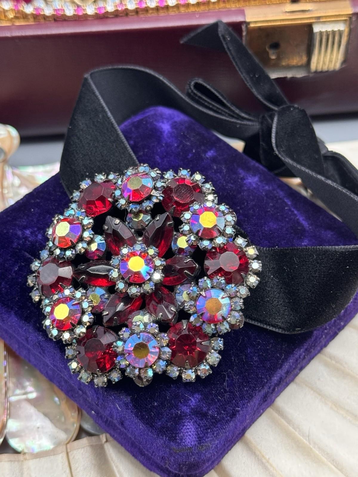 Juliana Brooch Red AB Rhinestone Cluster 2.25” Round Statement Pin D&E
