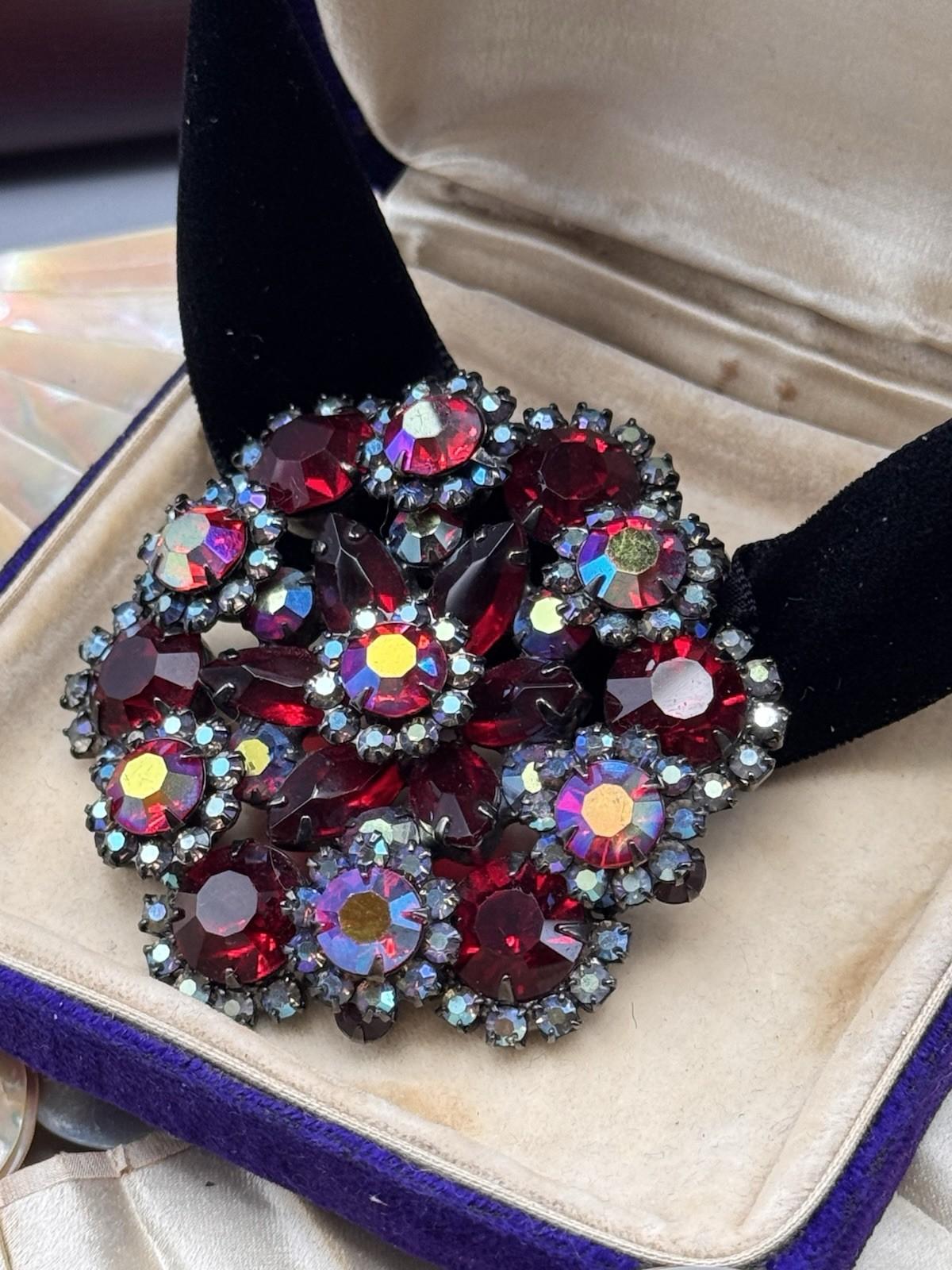 Juliana Brooch Red AB Rhinestone Cluster 2.25” Round Statement Pin D&E