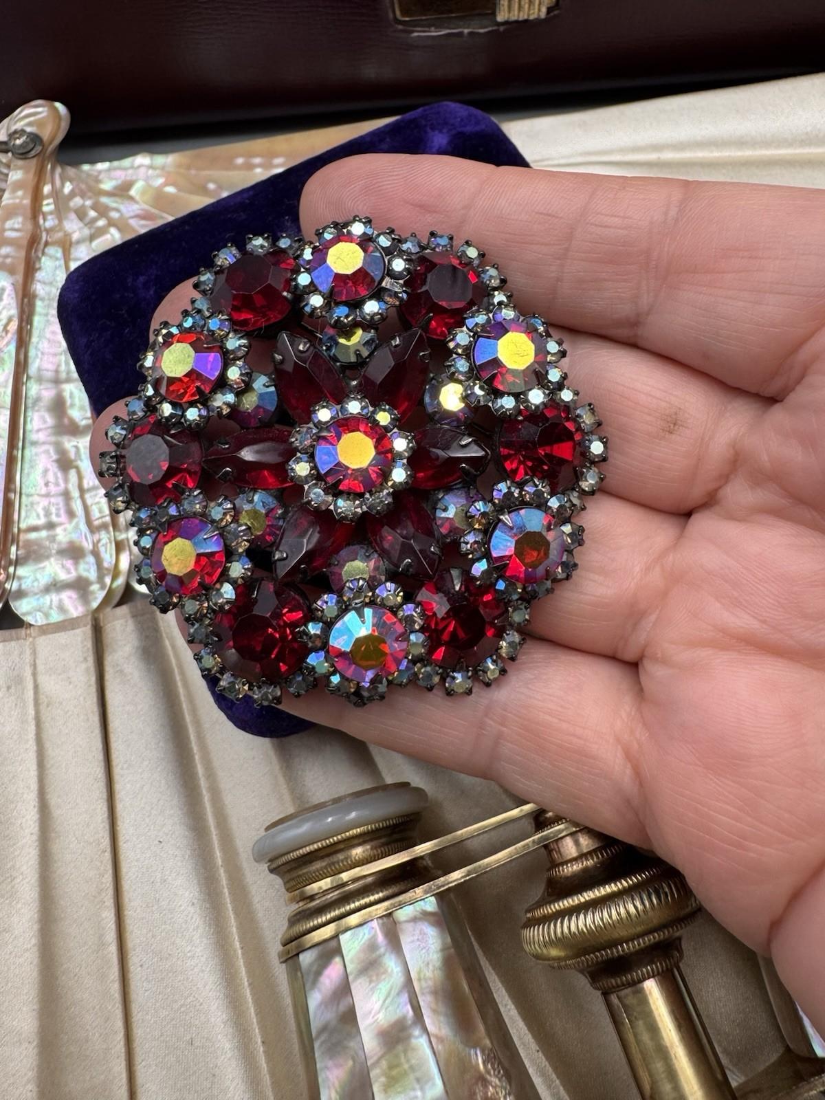Juliana Brooch Red AB Rhinestone Cluster 2.25” Round Statement Pin D&E