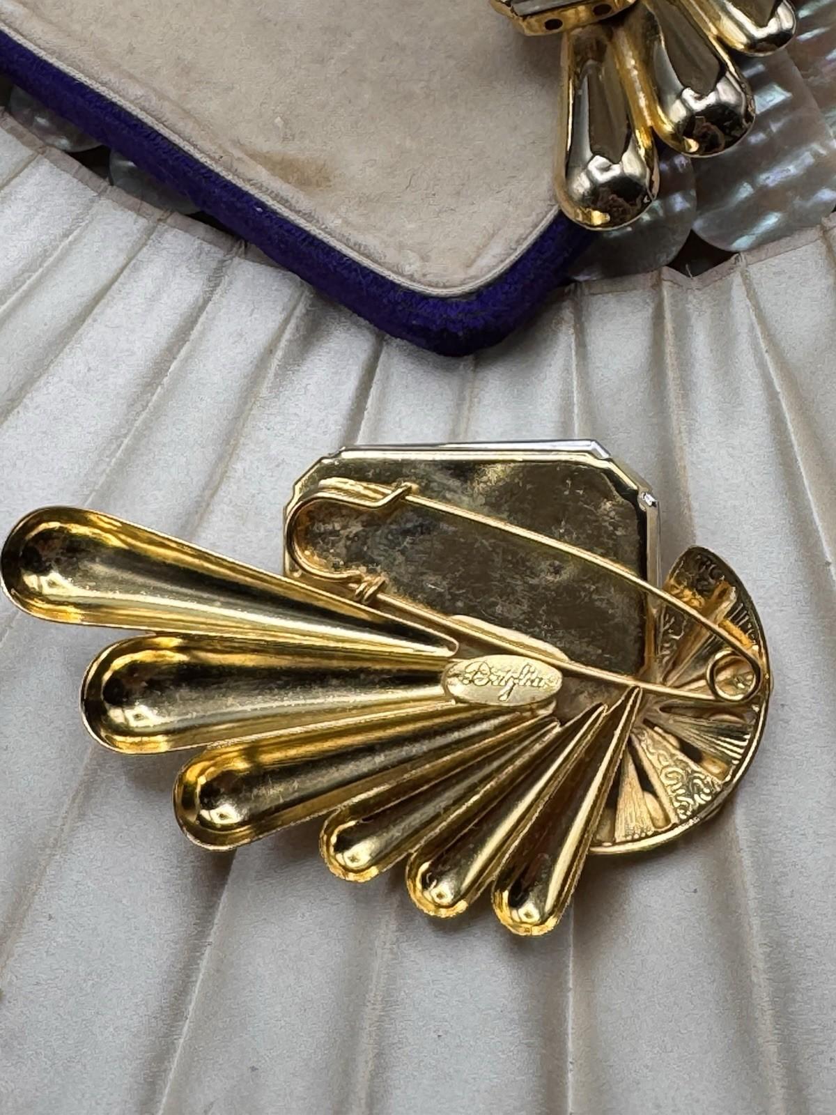 Vintage BRIGLIA Brooch Earrings Set Goldtone Rhinestone Statement 3”