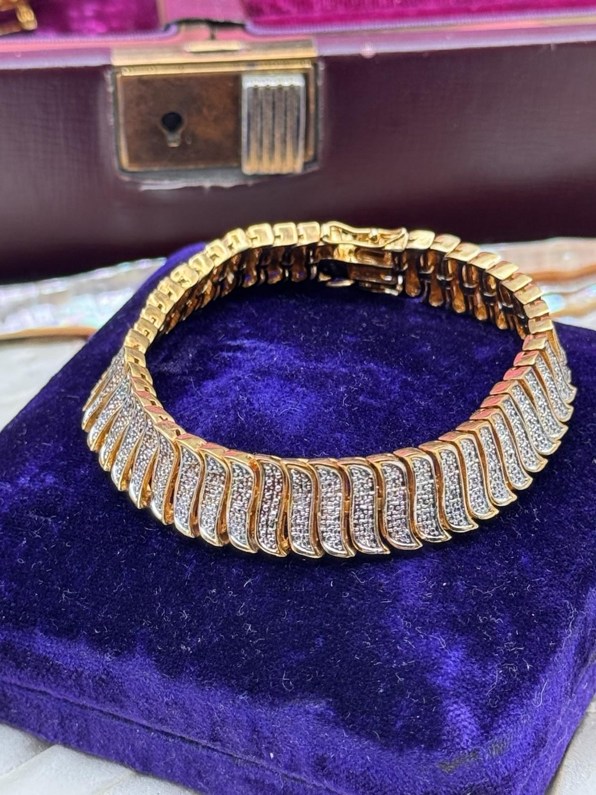 Vintage Goldtone Bracelet Silvertone Panel Link Bracelet 6.75” Statement