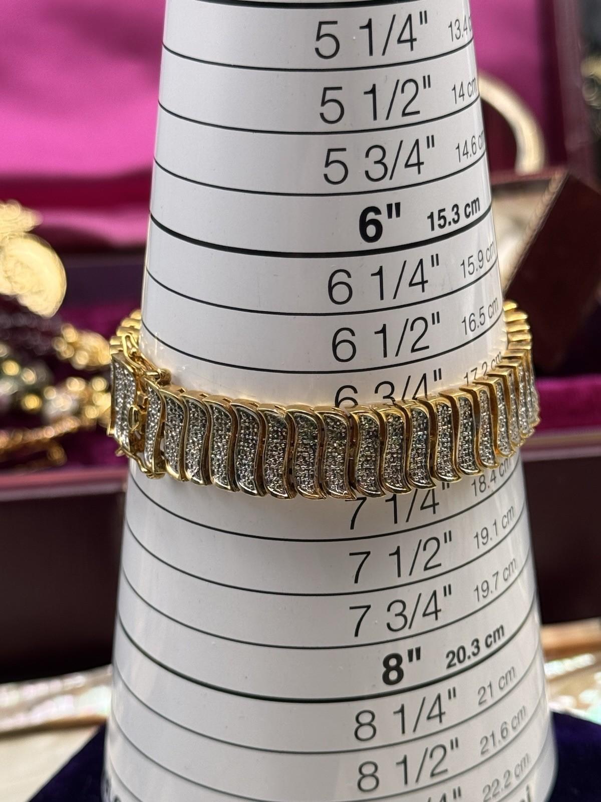 Vintage Goldtone Bracelet Silvertone Panel Link Bracelet 6.75” Statement