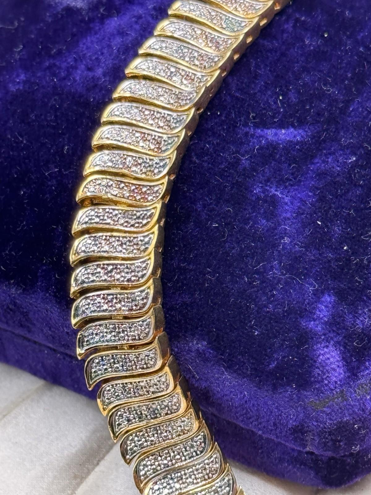 Vintage Goldtone Bracelet Silvertone Panel Link Bracelet 6.75” Statement
