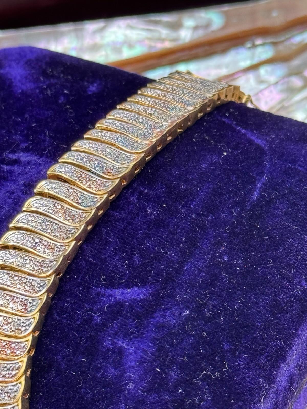 Vintage Goldtone Bracelet Silvertone Panel Link Bracelet 6.75” Statement