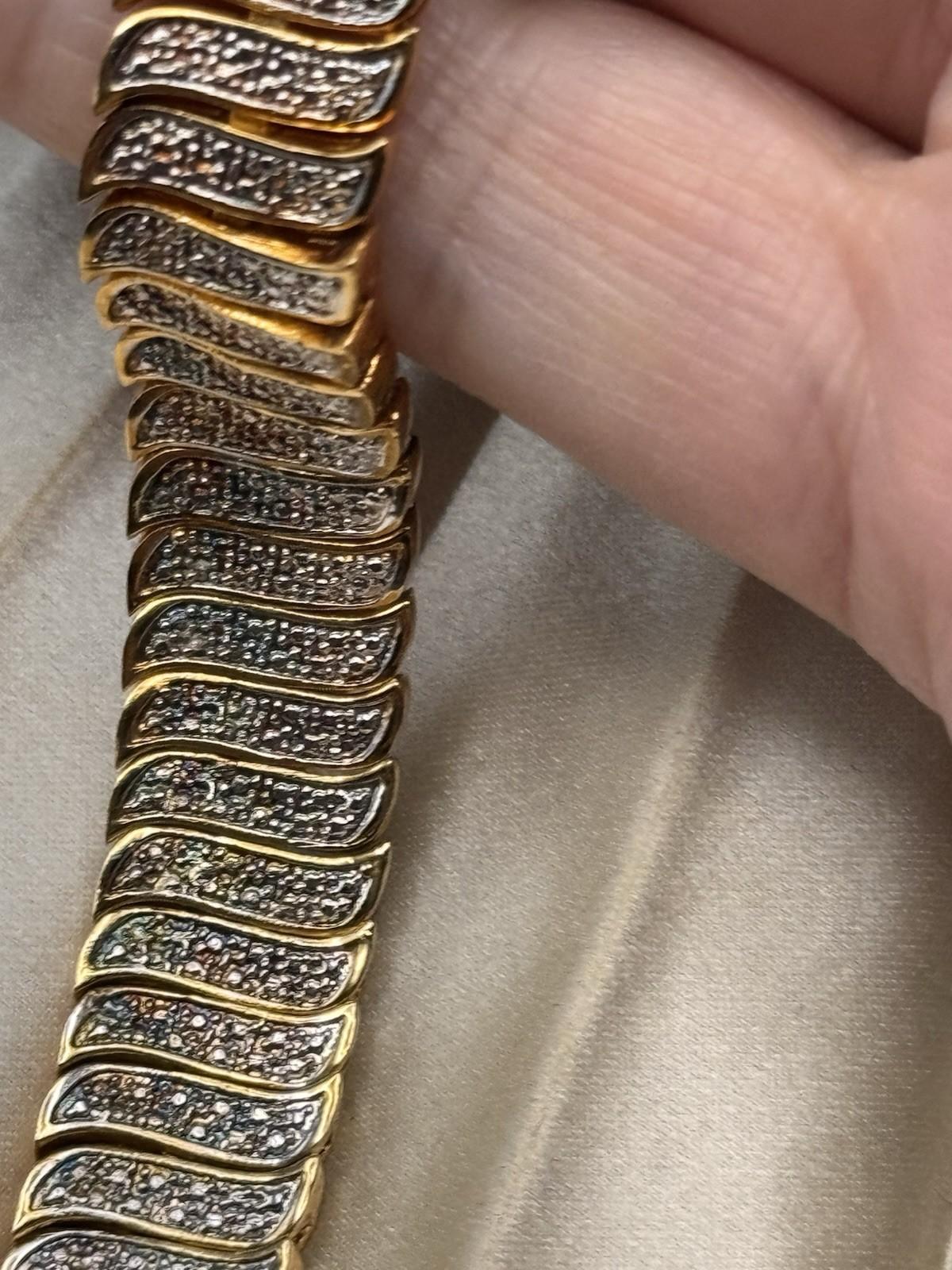 Vintage Goldtone Bracelet Silvertone Panel Link Bracelet 6.75” Statement