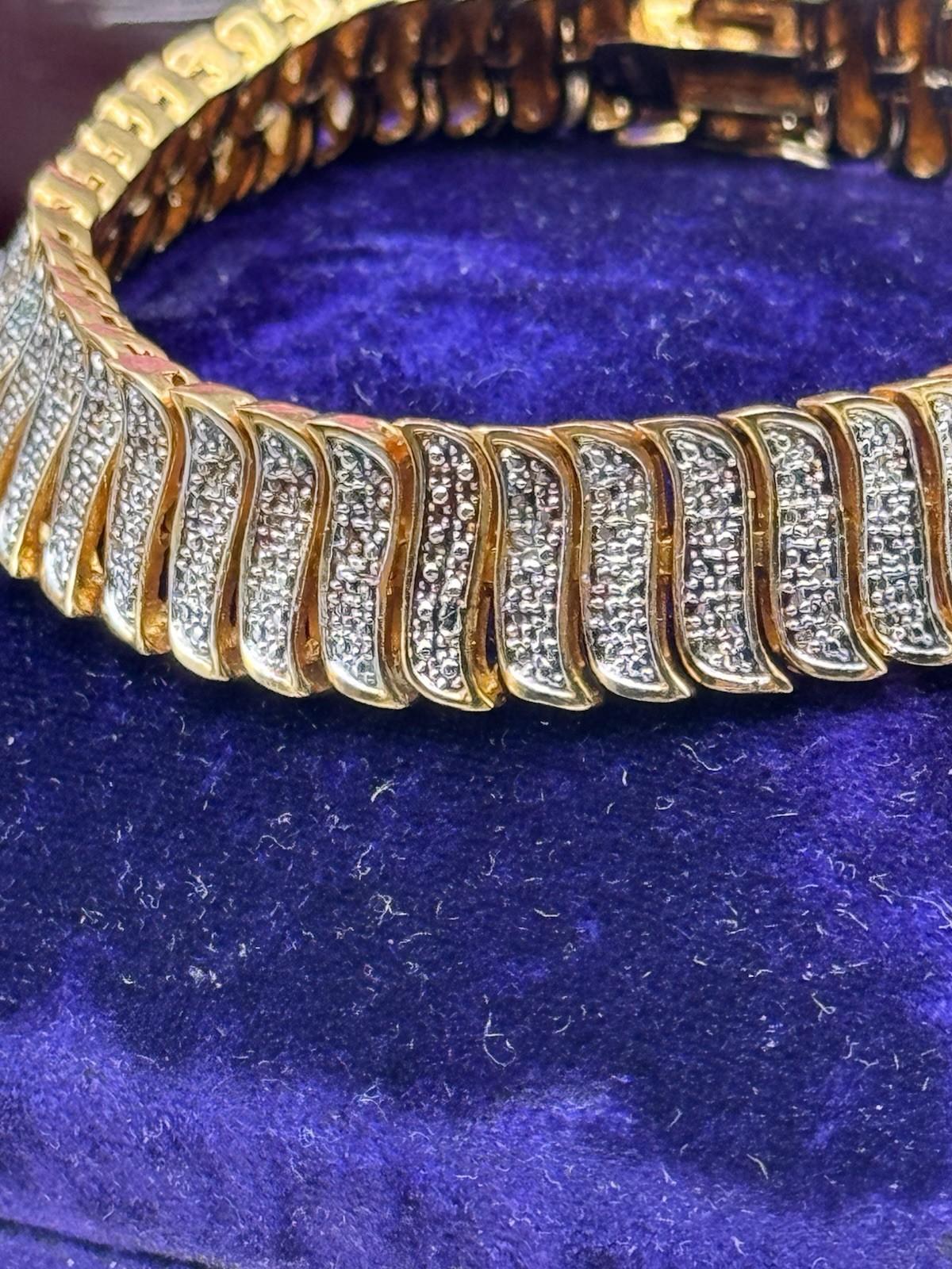 Vintage Goldtone Bracelet Silvertone Panel Link Bracelet 6.75” Statement