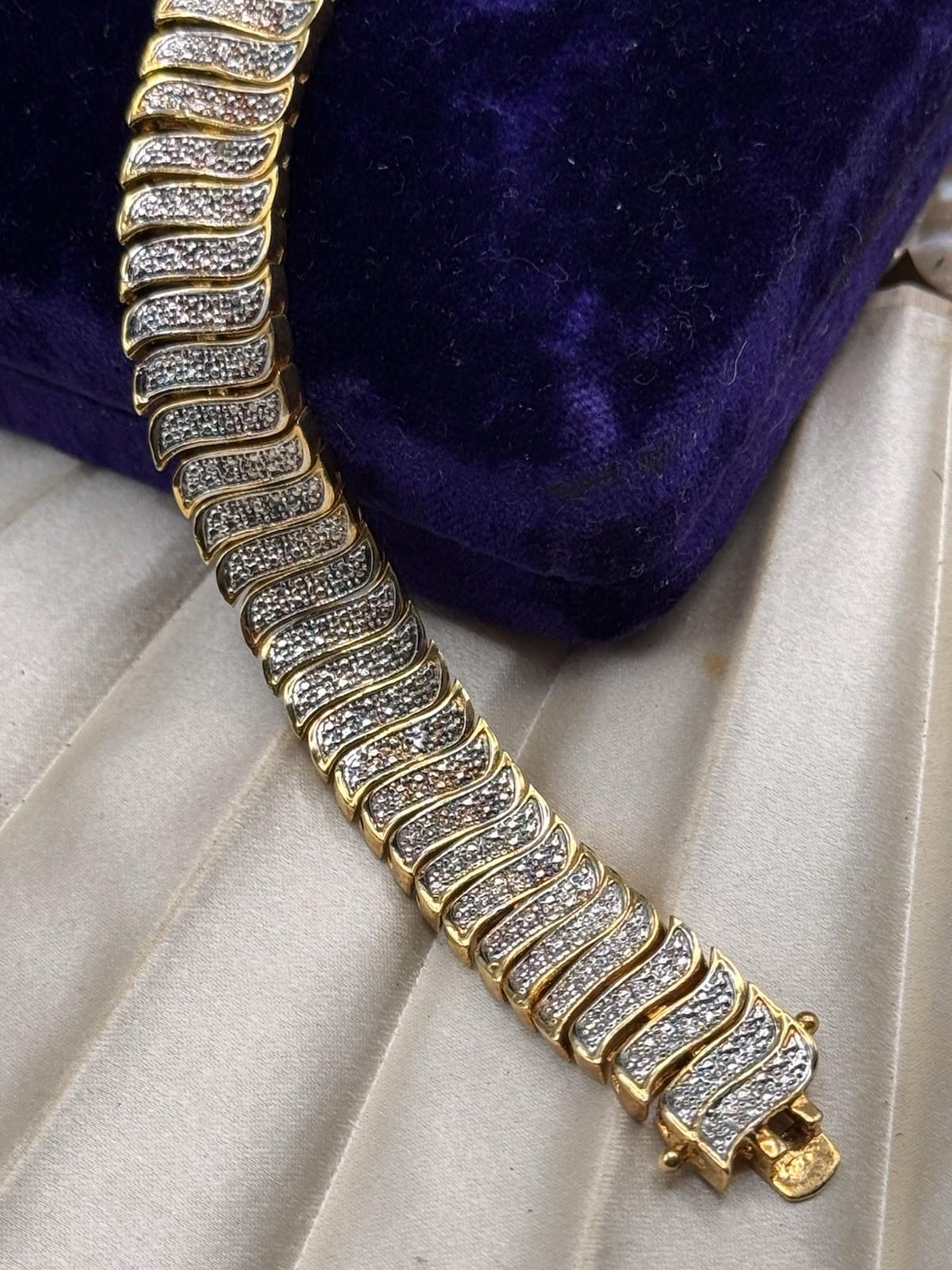 Vintage Goldtone Bracelet Silvertone Panel Link Bracelet 6.75” Statement