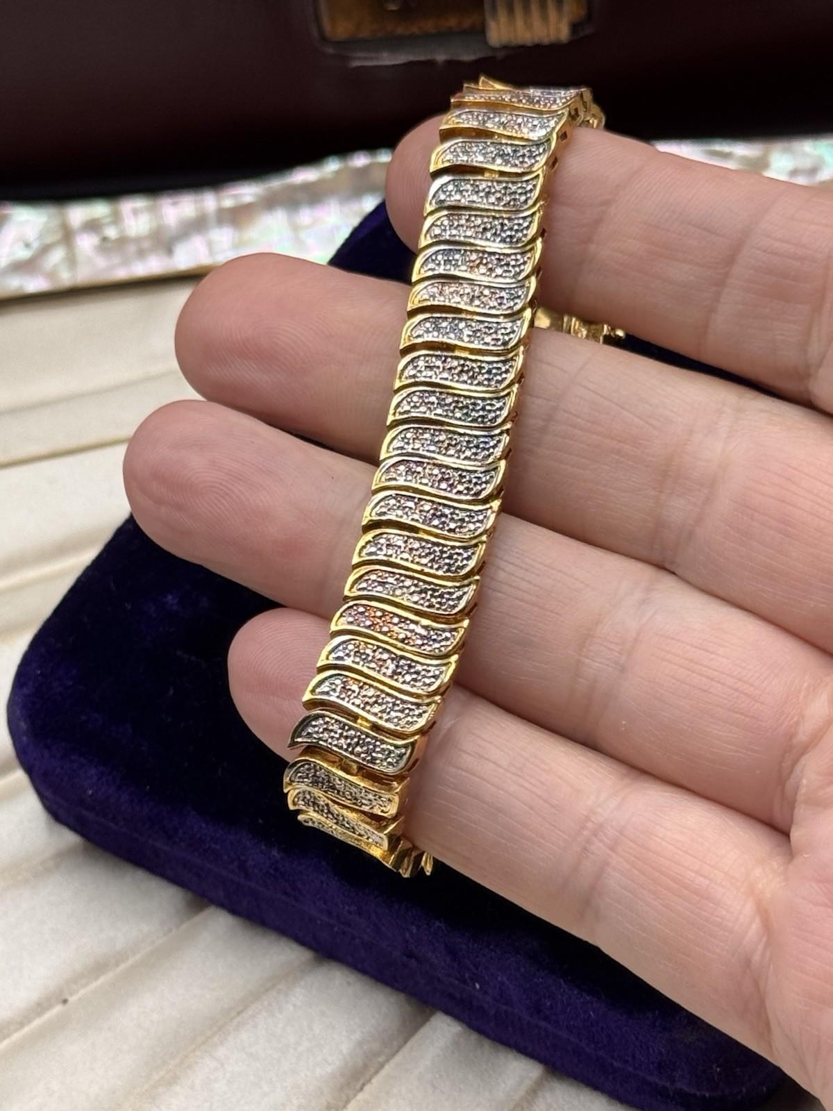 Vintage Goldtone Bracelet Silvertone Panel Link Bracelet 6.75” Statement