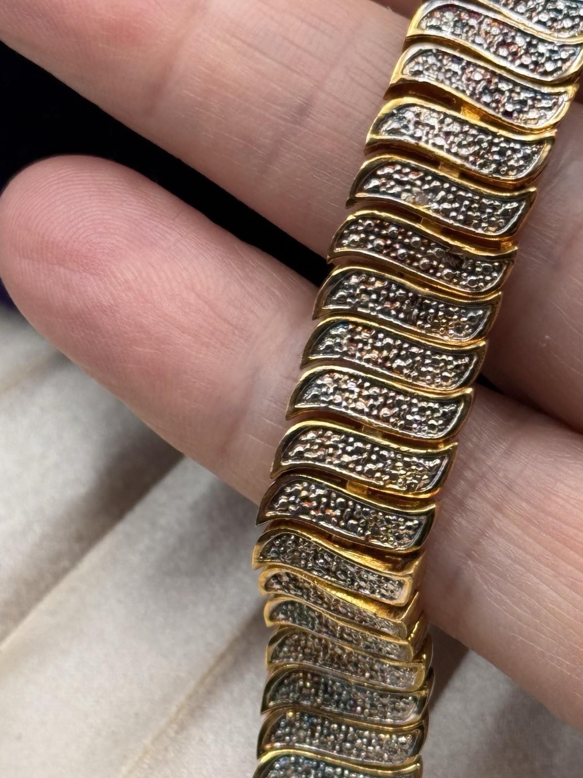 Vintage Goldtone Bracelet Silvertone Panel Link Bracelet 6.75” Statement