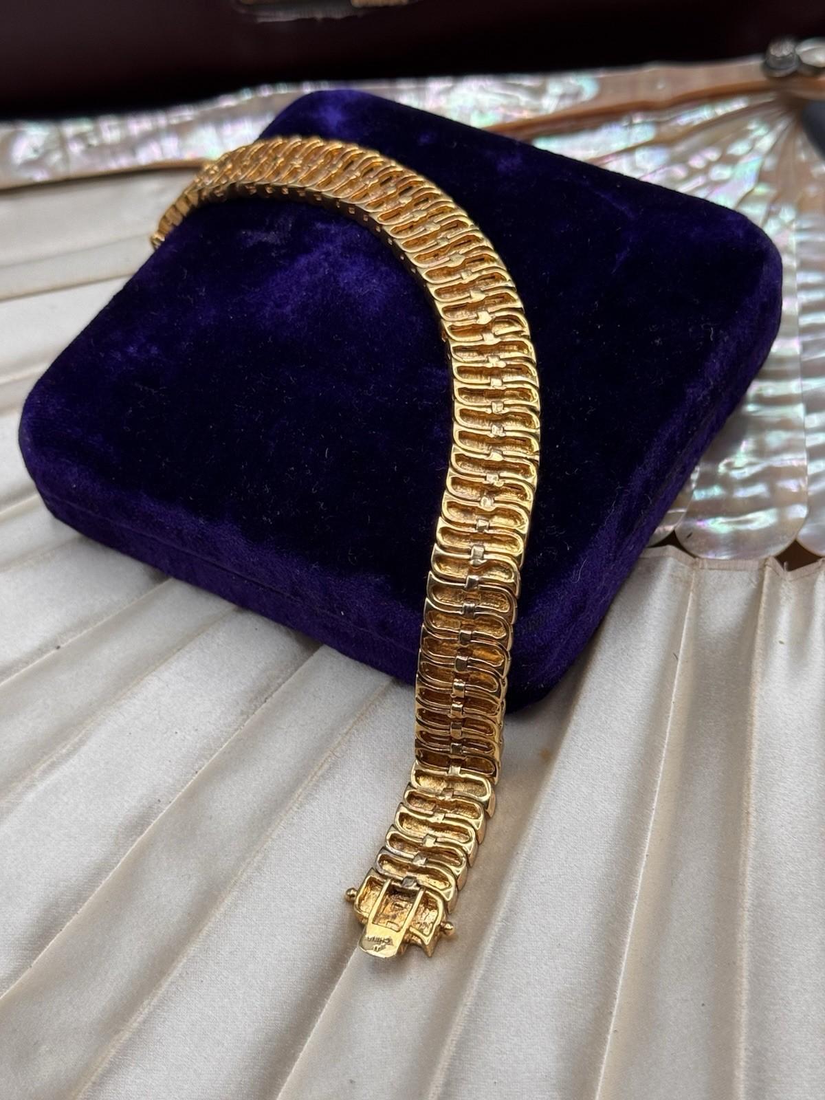 Vintage Goldtone Bracelet Silvertone Panel Link Bracelet 6.75” Statement