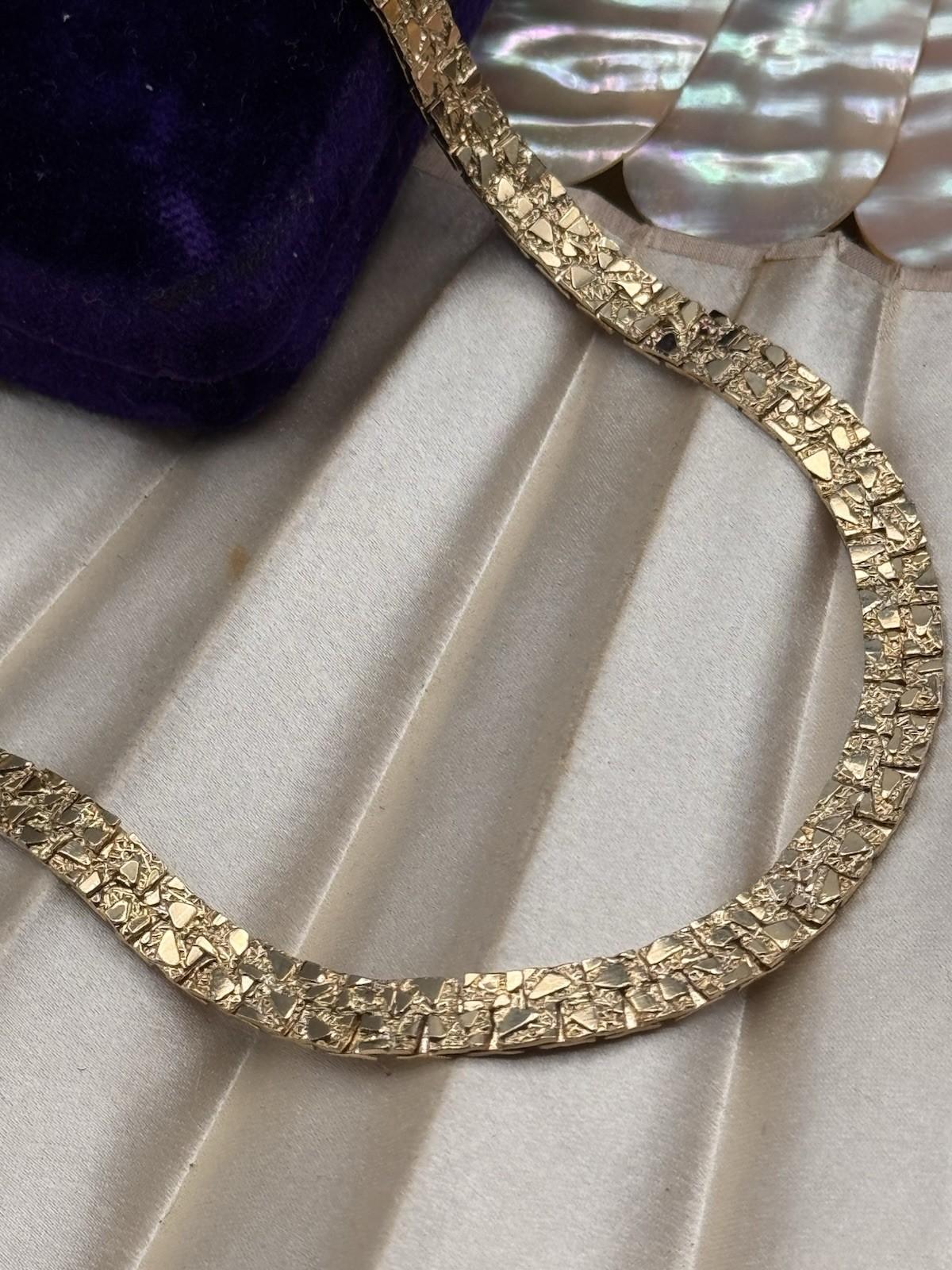 Goldtone Omega Necklace 16” Double Sided Nugget Pebble Articulated