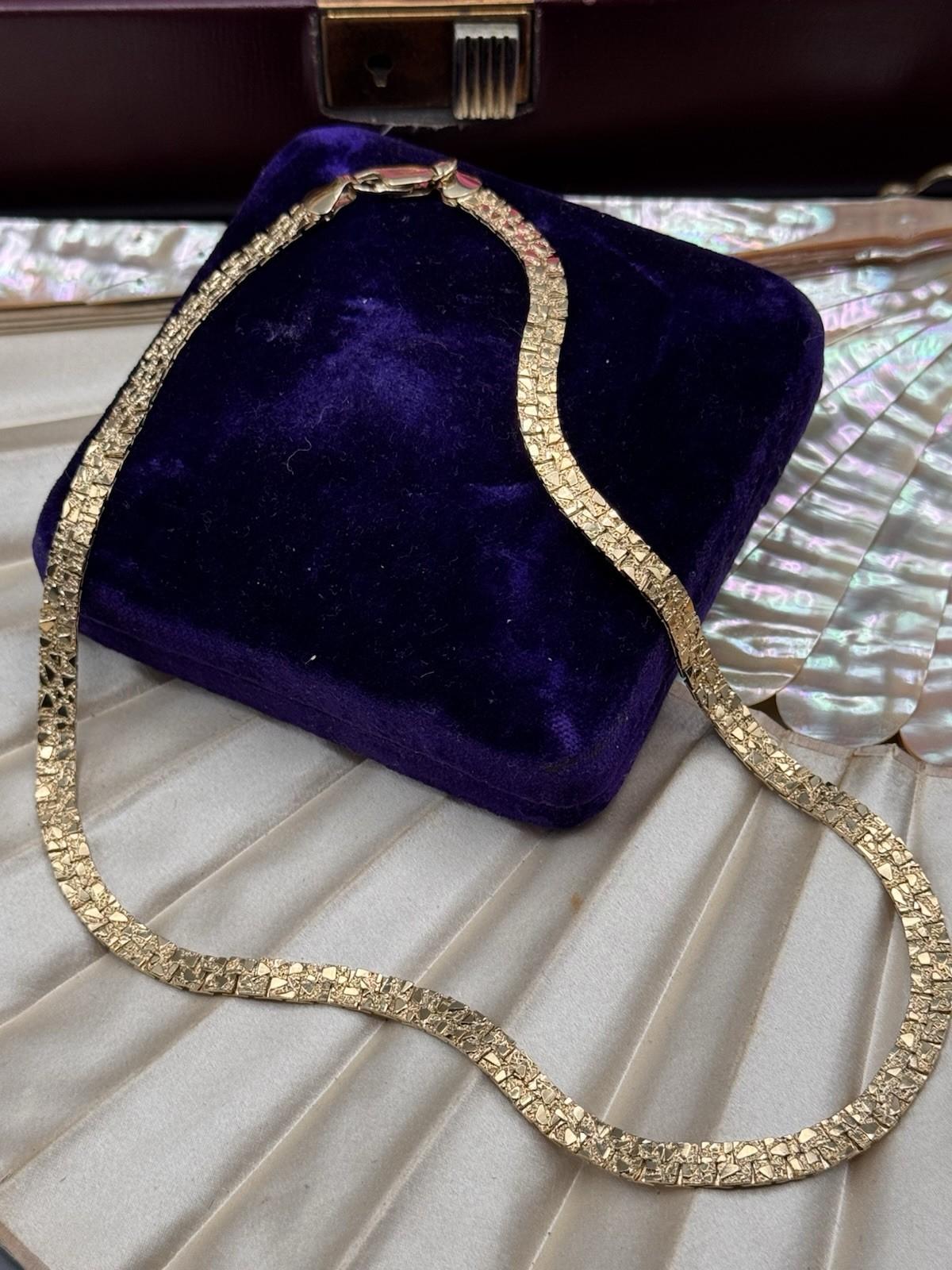 Goldtone Omega Necklace 16” Double Sided Nugget Pebble Articulated