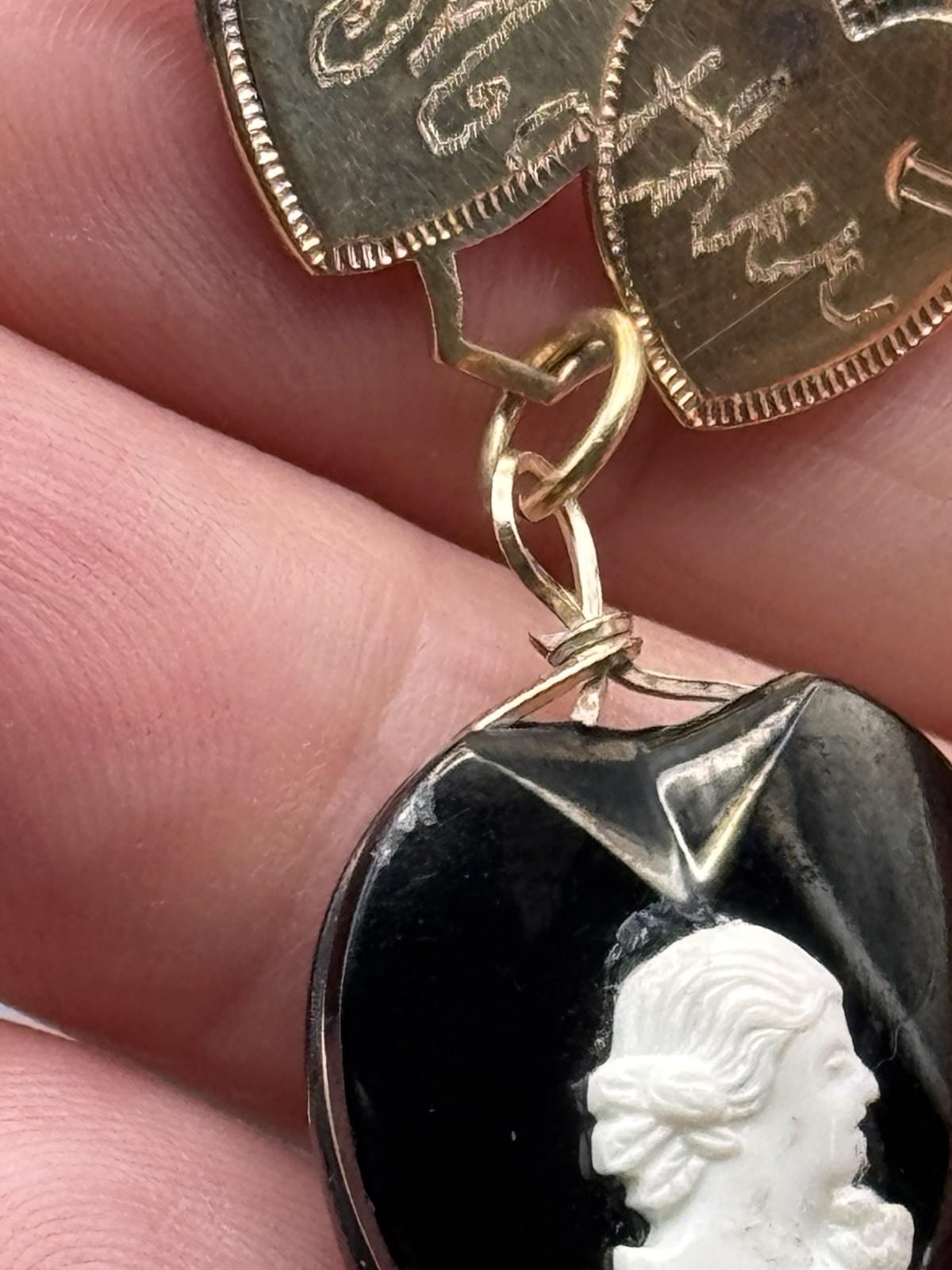 Vintage Mother Heart Brooch Dangle Cameo Black Stone Love Token Mourning