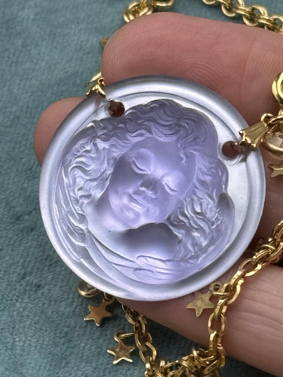 Kirks Folly Dream Angel Necklace Set Earrings Purple Cameo Charm Goldtone