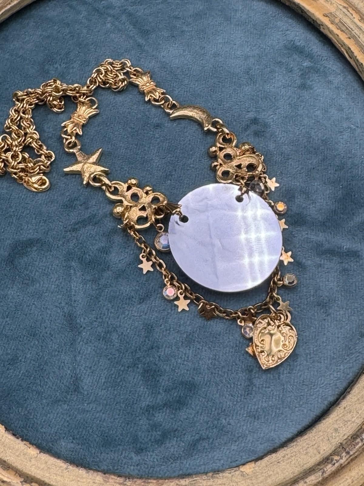 Kirks Folly Dream Angel Necklace Set Earrings Purple Cameo Charm Goldtone