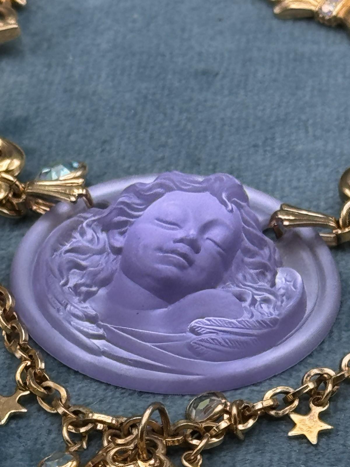 Kirks Folly Dream Angel Necklace Set Earrings Purple Cameo Charm Goldtone
