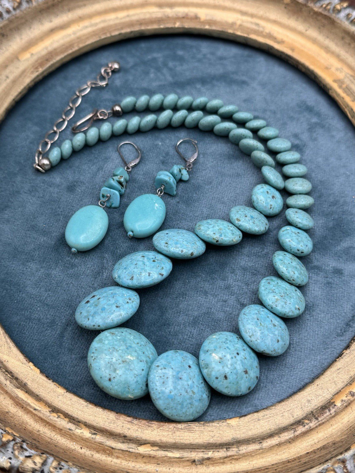 Necklace & Earring Set Jay King DTR Turquoise Sterling Graduated 22” 3” Drop