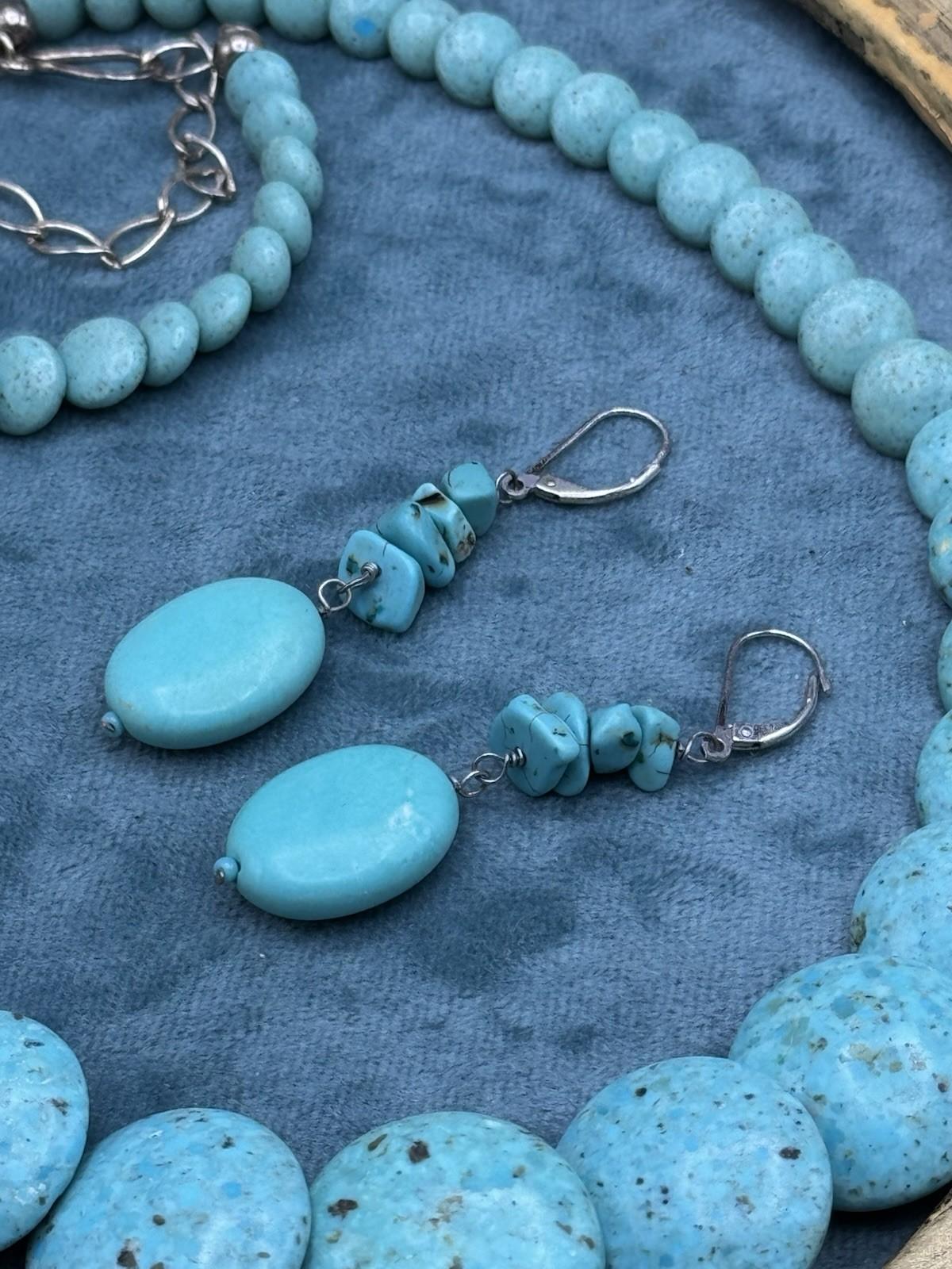 Necklace & Earring Set Jay King DTR Turquoise Sterling Graduated 22” 3” Drop