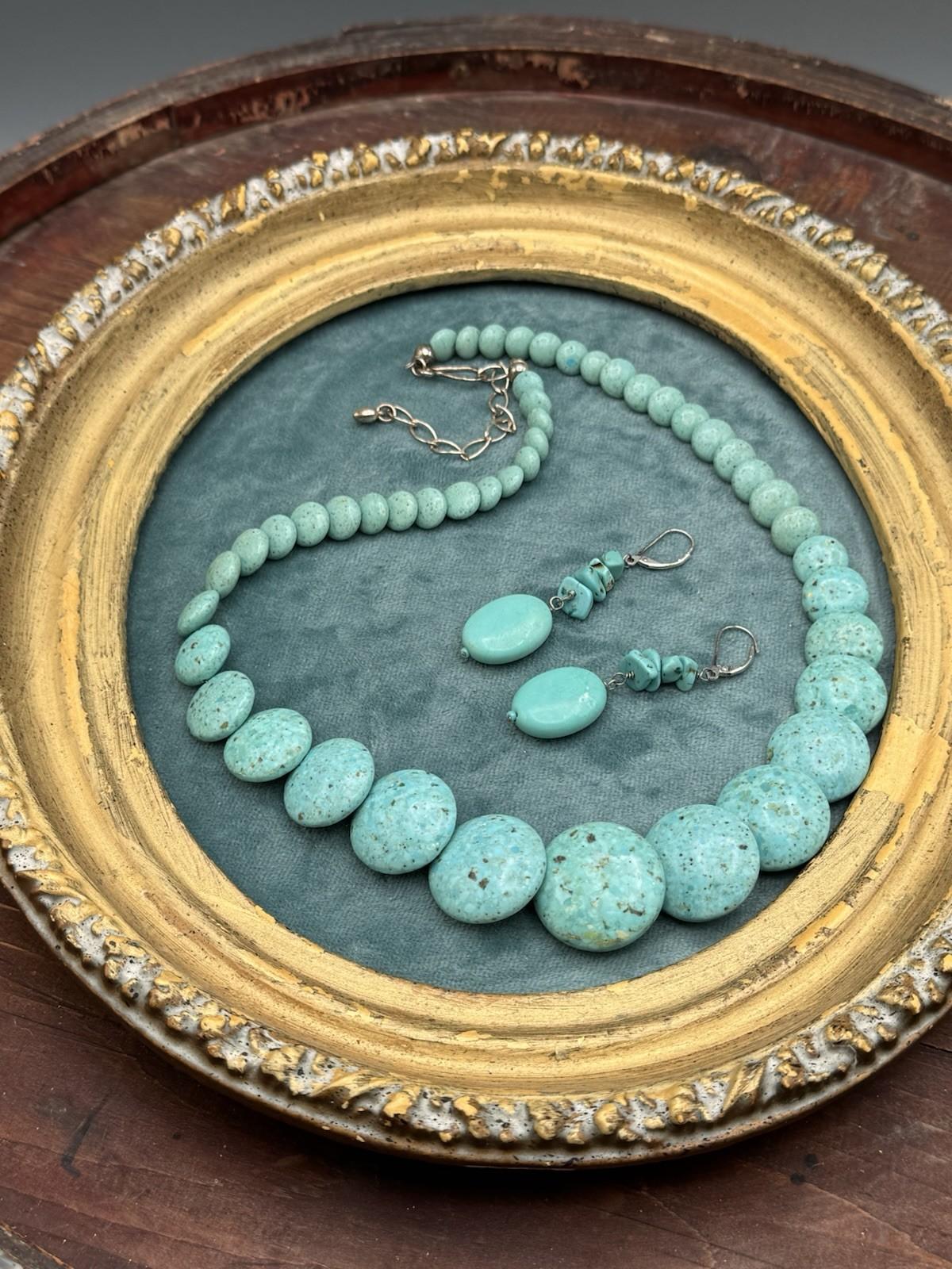 Necklace & Earring Set Jay King DTR Turquoise Sterling Graduated 22” 3” Drop