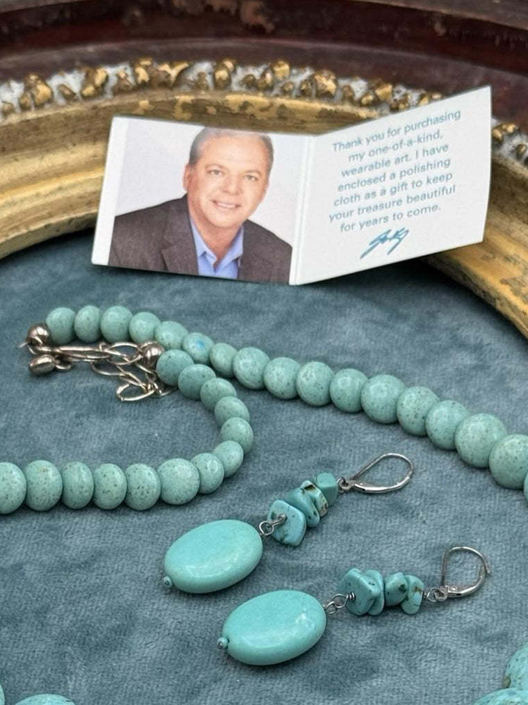 Necklace & Earring Set Jay King DTR Turquoise Sterling Graduated 22” 3” Drop