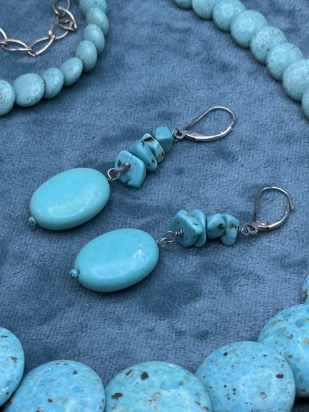 Necklace & Earring Set Jay King DTR Turquoise Sterling Graduated 22” 3” Drop