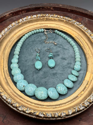 Necklace & Earring Set Jay King DTR Turquoise Sterling Graduated 22” 3” Drop