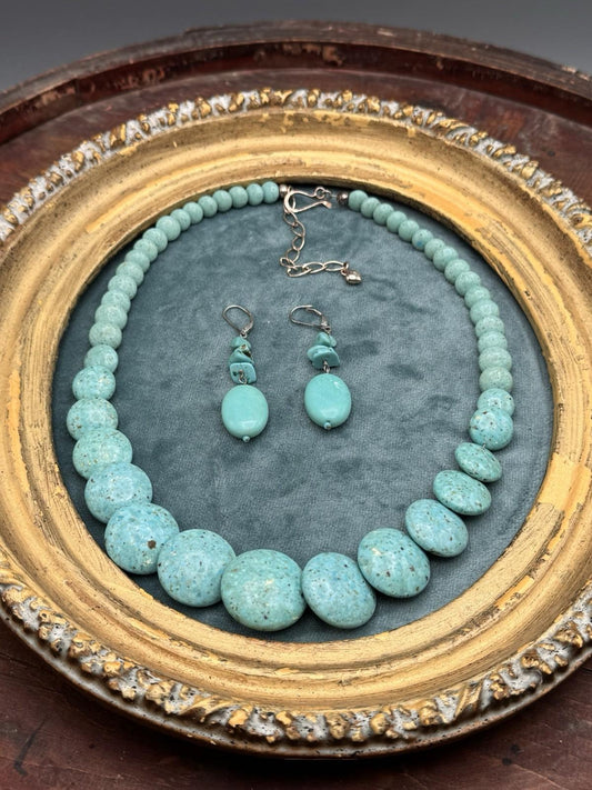 Necklace & Earring Set Jay King DTR Turquoise Sterling Graduated 22” 3” Drop