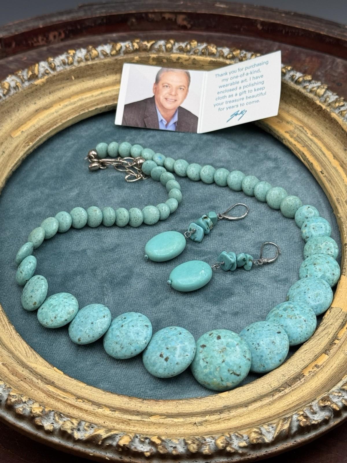 Necklace & Earring Set Jay King DTR Turquoise Sterling Graduated 22” 3” Drop