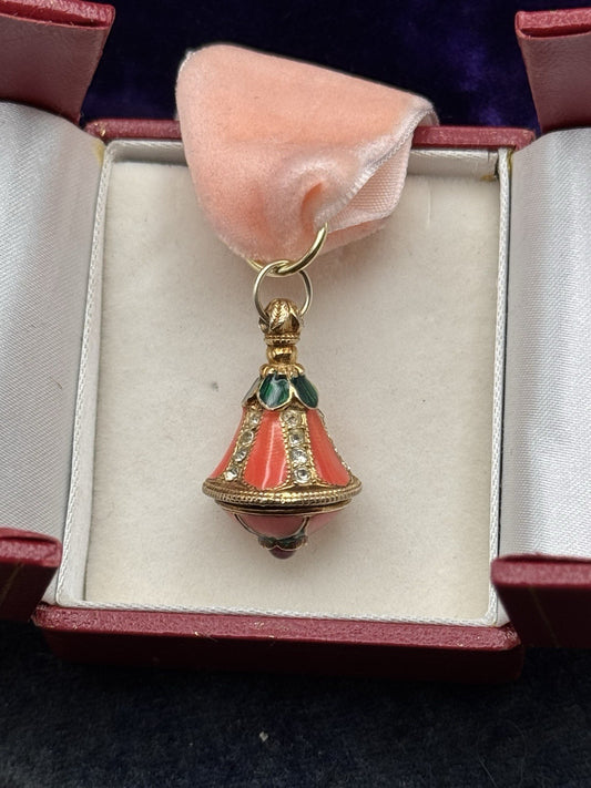 Russian Revival Pendant Enamel Lantern Charm Rhinestone Goldtone 1”