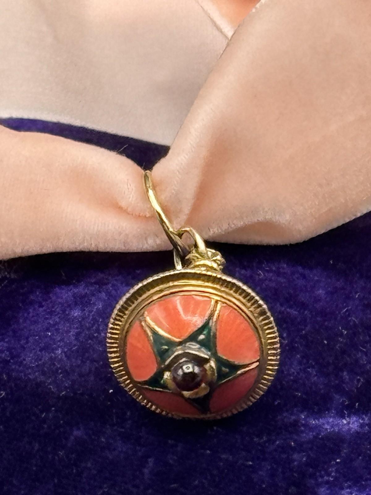 Russian Revival Pendant Enamel Lantern Charm Rhinestone Goldtone 1”