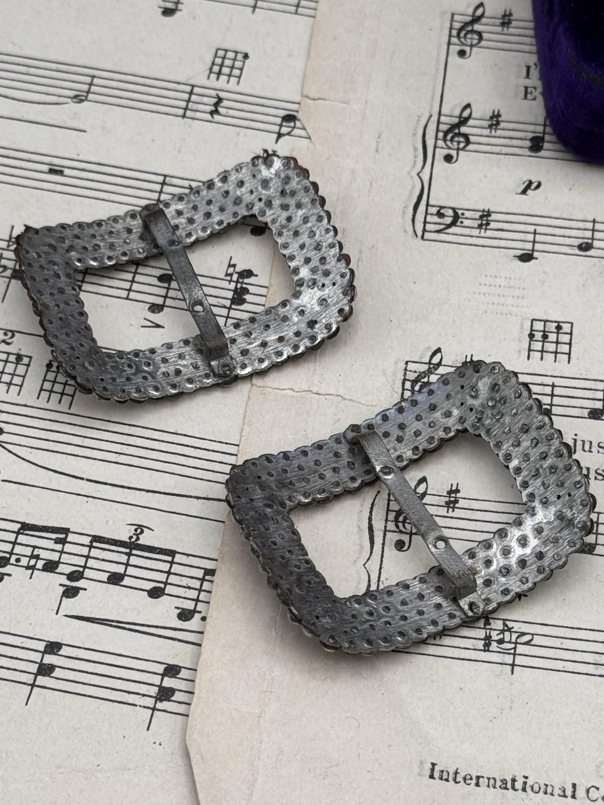 2 Antique Shoe Buckles Cut Steel Georgian Style French Belt Scarf Shoe Hair Accessory