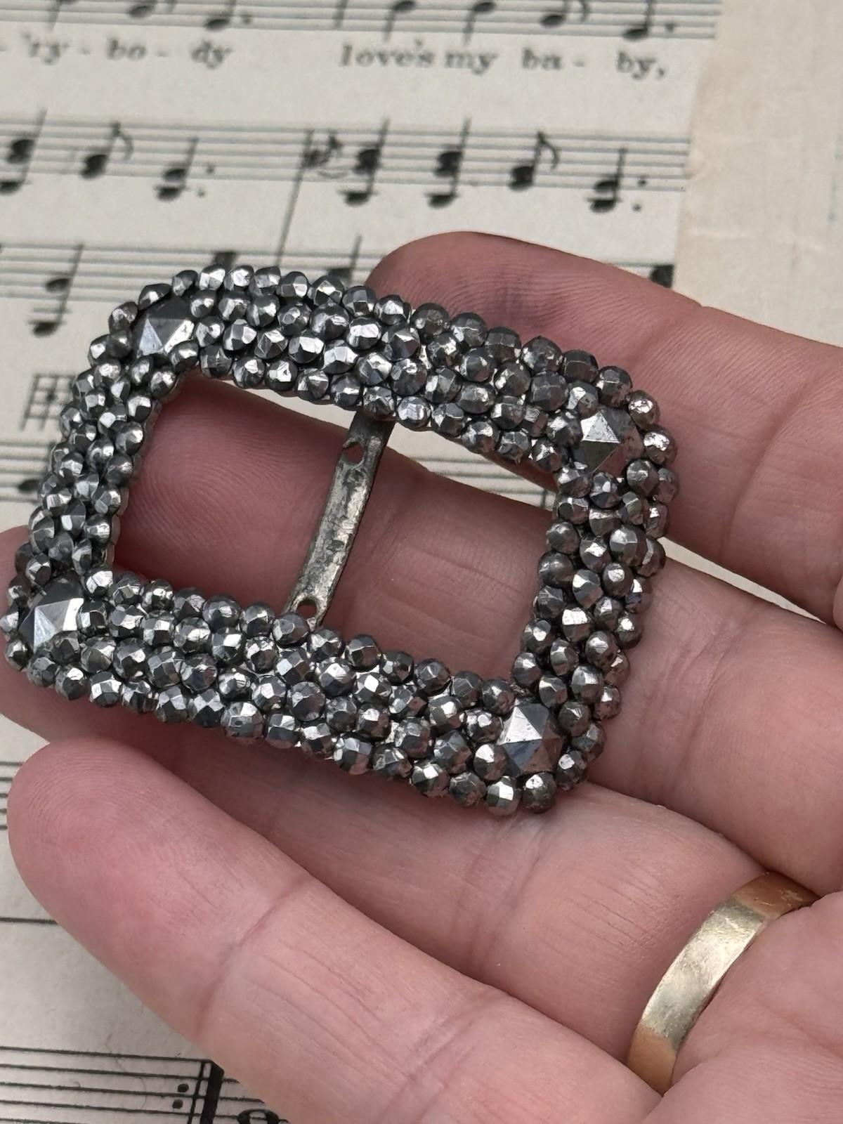 2 Antique Shoe Buckles Cut Steel Georgian Style French Belt Scarf Shoe Hair Accessory