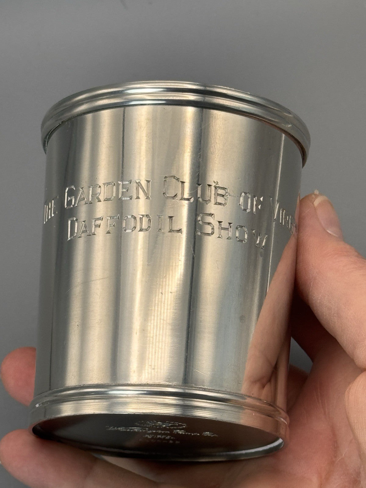 Stieff Pewter Camp Cup Washington Cup Engraved Garden Club Virginia 3.25”