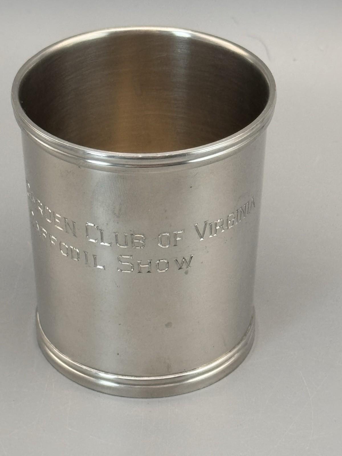Stieff Pewter Camp Cup Washington Cup Engraved Garden Club Virginia 3.25”