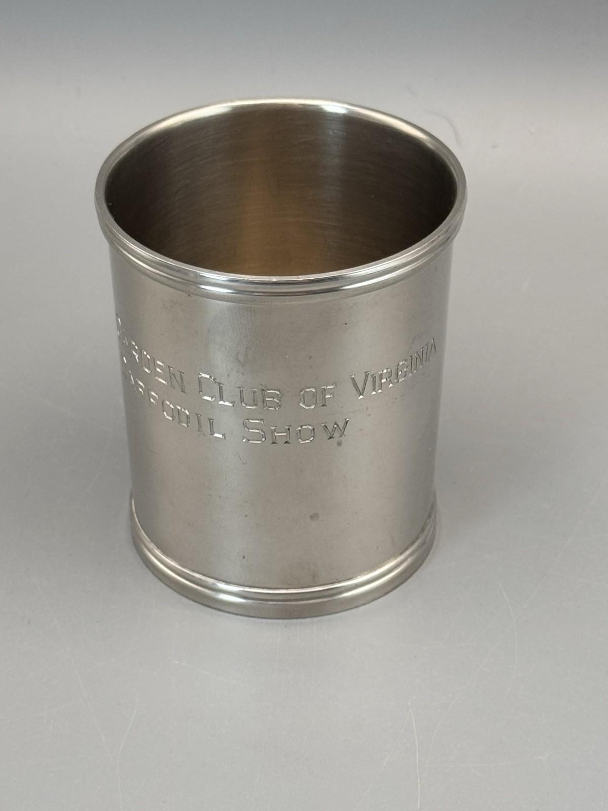 Stieff Pewter Camp Cup Washington Cup Engraved Garden Club Virginia 3.25”