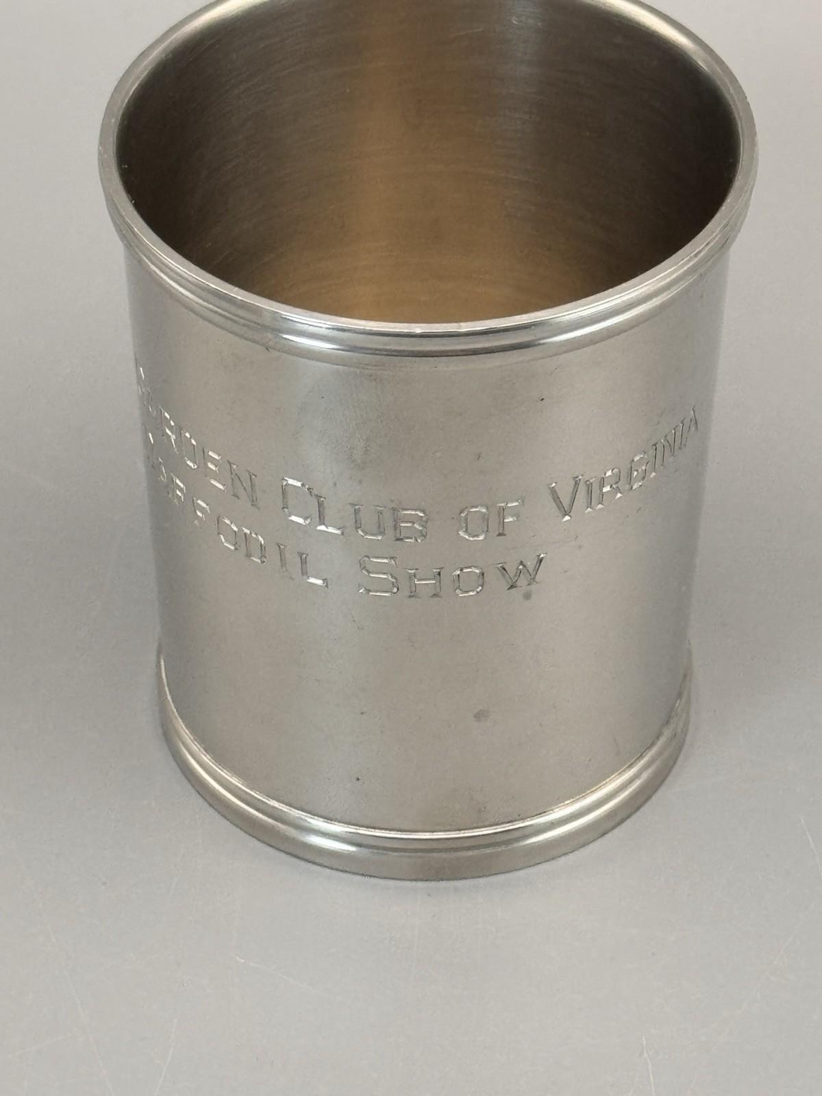 Stieff Pewter Camp Cup Washington Cup Engraved Garden Club Virginia 3.25”