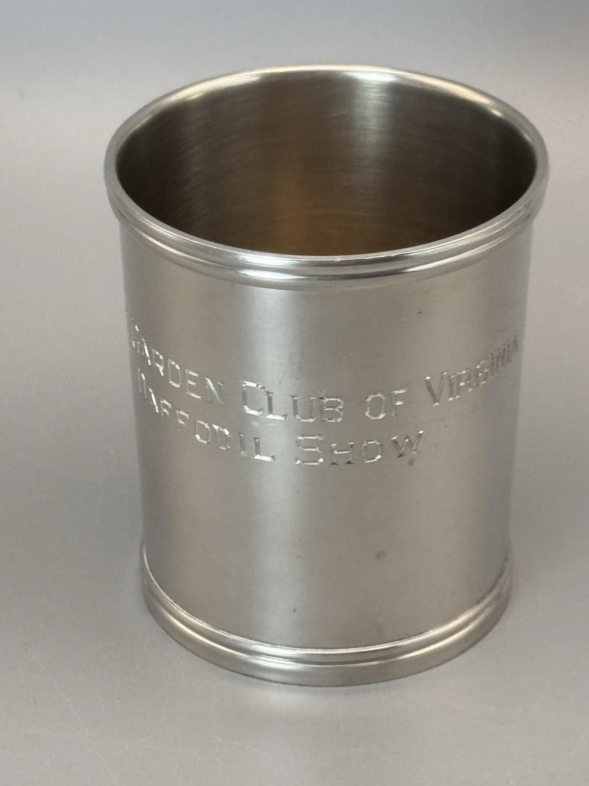 Stieff Pewter Camp Cup Washington Cup Engraved Garden Club Virginia 3.25”