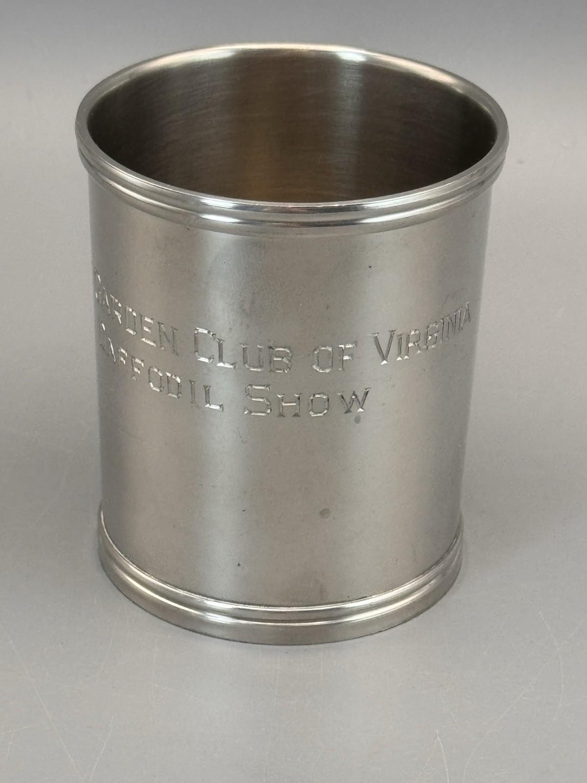 Stieff Pewter Camp Cup Washington Cup Engraved Garden Club Virginia 3.25”