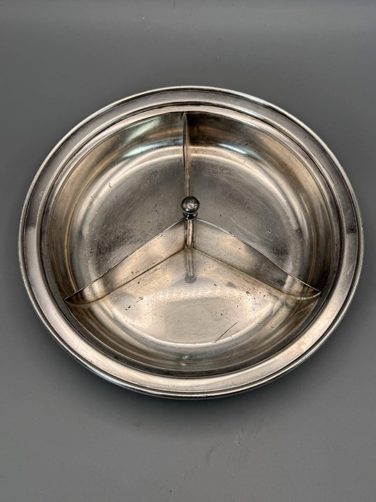 Insico Pewter Divided Bowl Silvertone 9.5” Mid Century Serving Dish